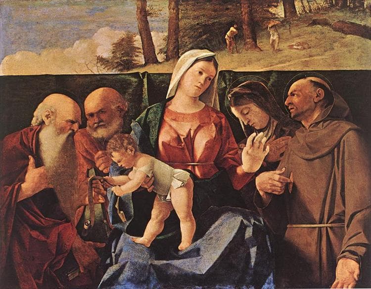 Virgin and Child with Saints Jerome, Peter, Clare and Francis by Lorenzo Lotto