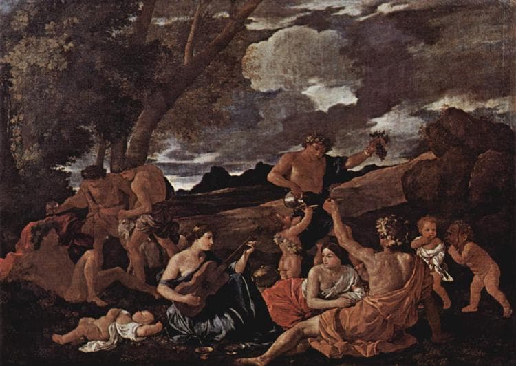 Andrians or The Great Bacchanal with Woman Playing a Lute by Nicolas Poussin