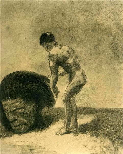 David and Goliath by Odilon Redon at Private Collection