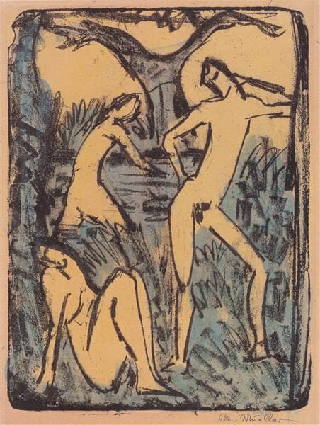 Zwei Mädchen Und Stehender Jüngling by Otto Mueller at Sammlung Karsch, Berlin