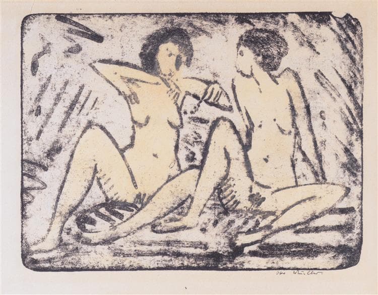 Zwei Sitzende Mädchen Mit Halskette by Otto Mueller at Sammlung Karsch, Berlin