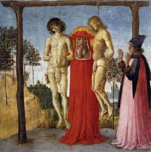 St. Jerome who attends two unfairly hanged by Perugino
