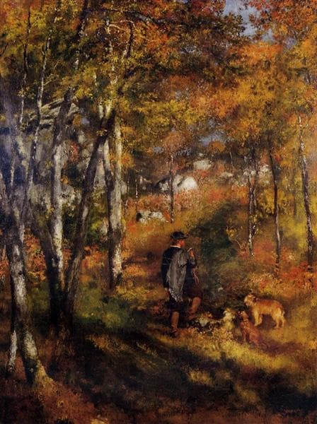The Painter Jules Le Coeur Walking His Dogs in the Forest of Fontainebleau by Pierre-Auguste Renoir