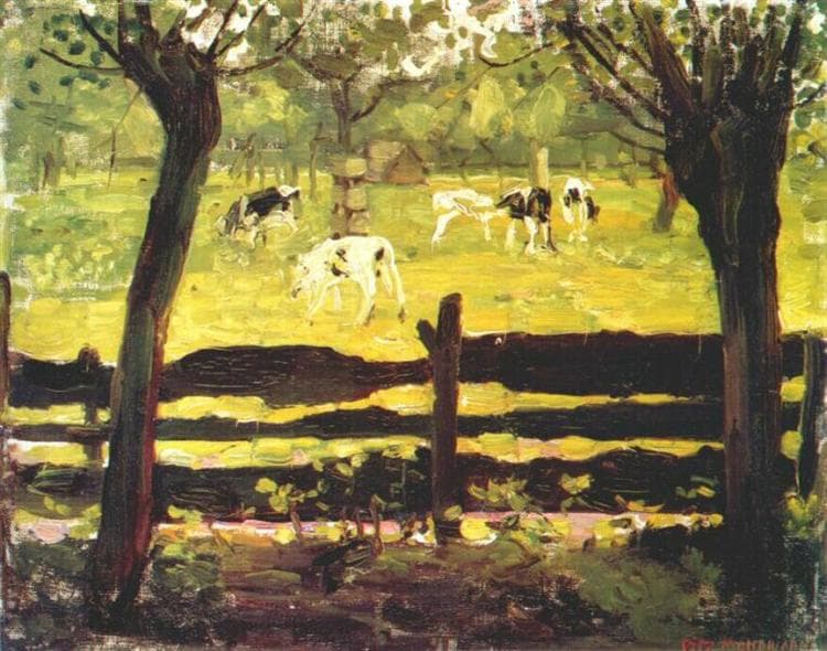Calves in a Field Bordered by Willow Trees by Piet Mondrian