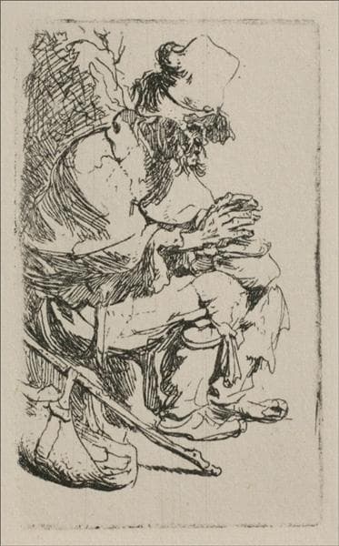 A Beggar Warming his Hands over a Chafing Dish by Rembrandt van Rijn at Private Collection