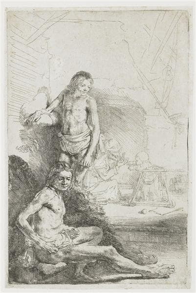 A young man seated and standing (The walking trainer) by Rembrandt van Rijn