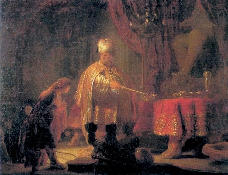 Daniel and King Cyrus in front of the Idol of Bel by Rembrandt van Rijn