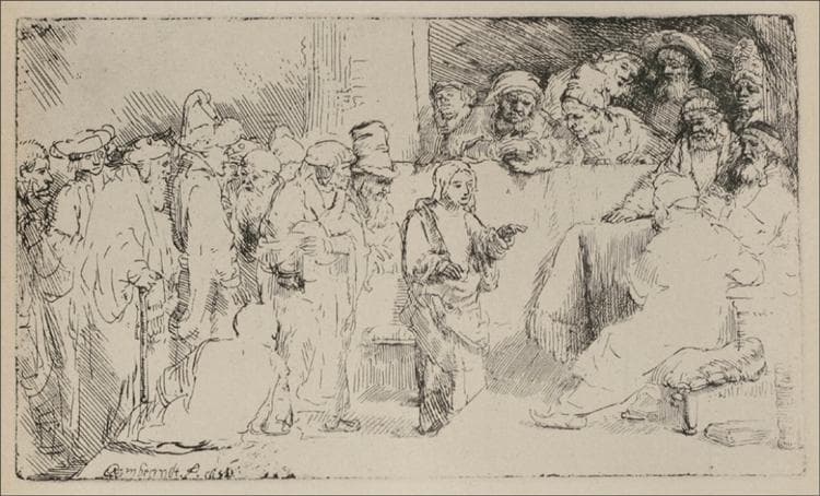 Jesus Disputing the Doctors a Larger Print by Rembrandt van Rijn