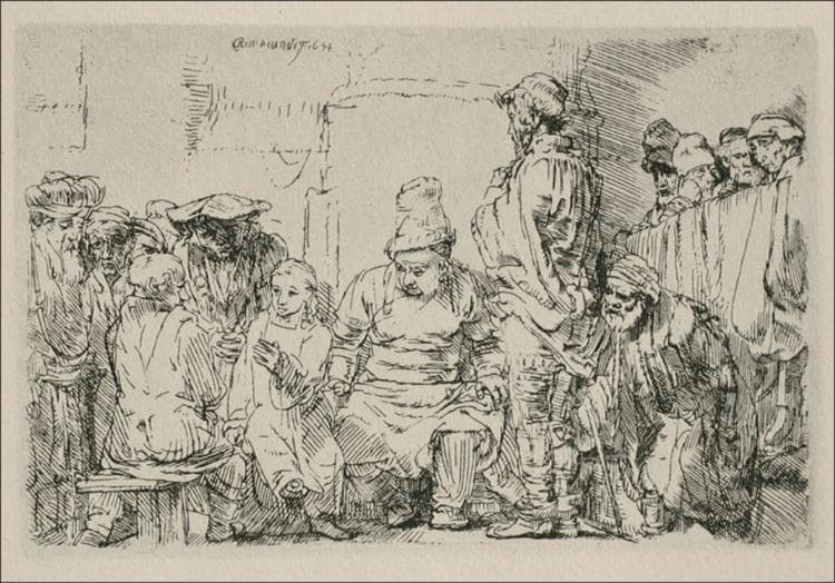 Jesus Disputing with the Doctors the Smaller Print by Rembrandt van Rijn