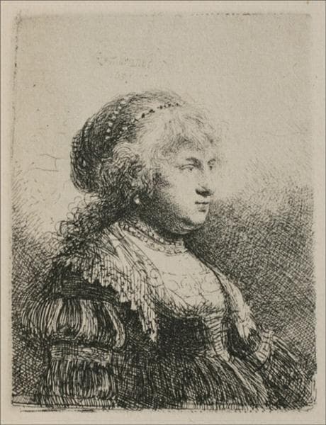 Rembrandt`s Wife with Pearls in her Hair by Rembrandt van Rijn