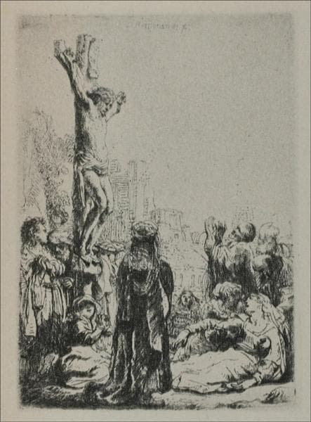 The Crucifixion a Square Small Plate by Rembrandt van Rijn