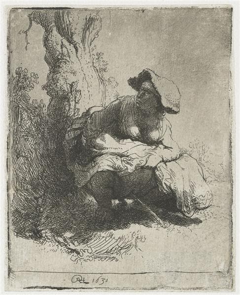 A woman making water by Rembrandt van Rijn