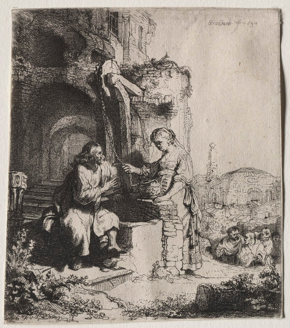 Christ and the woman of Samaria among ruins by Rembrandt van Rijn