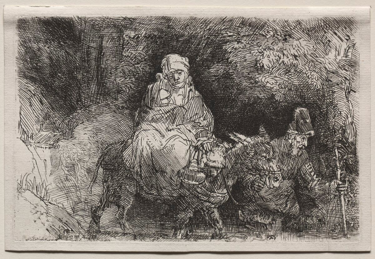 The flight into Egypt crossing a brook by Rembrandt van Rijn