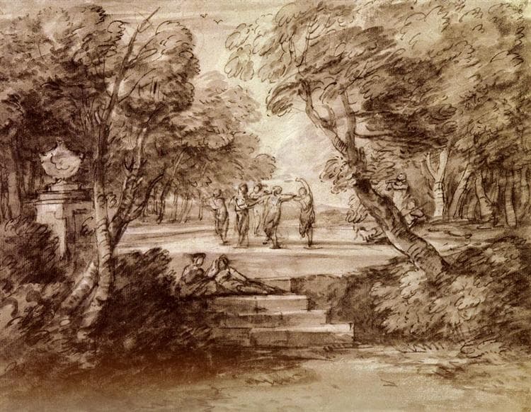 Dancers With Musicians In A Woodland Glade by Thomas Gainsborough