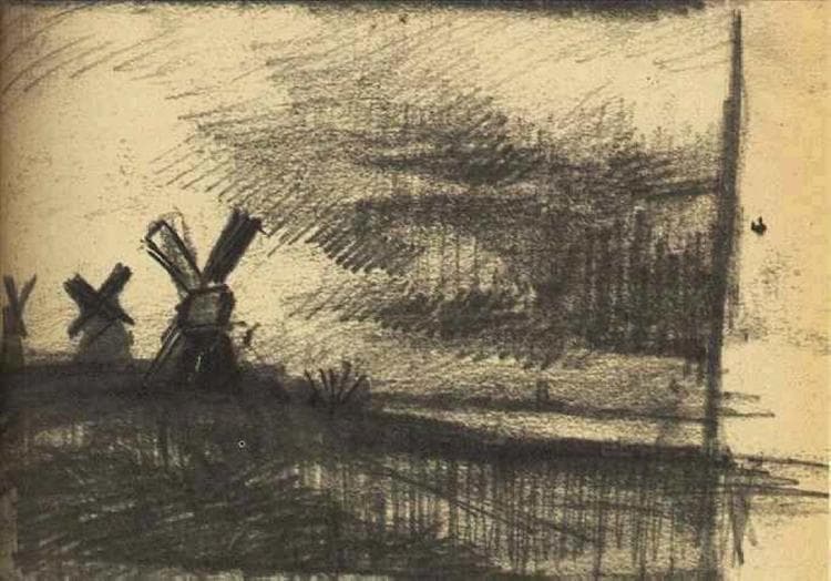 Mills in the Neighbourhood of Dordrecht by Vincent van Gogh at Van Gogh Museum