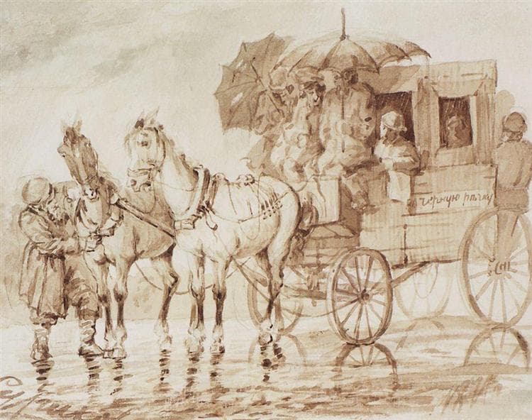 Under the rain by the coach to Black River by Vasily Surikov