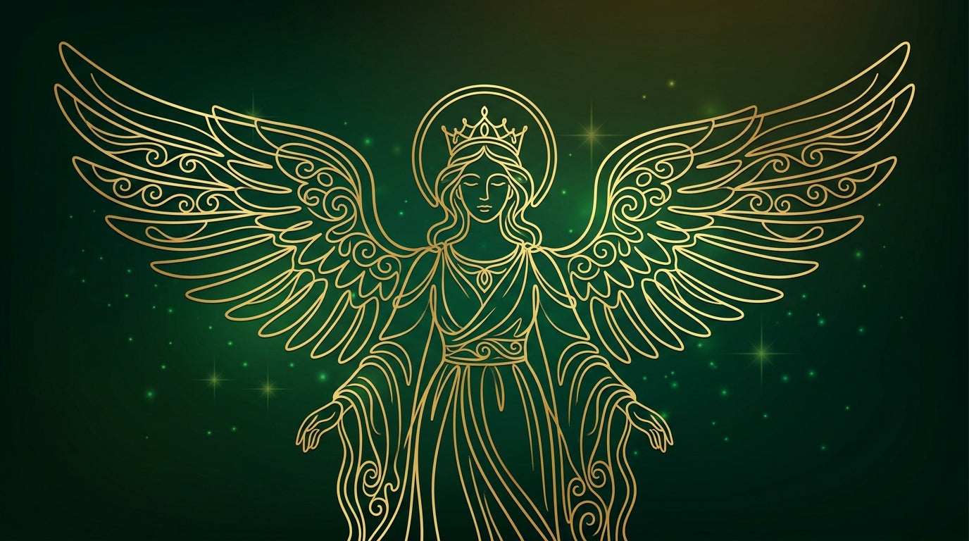 angelic — gilded continuous-line hero