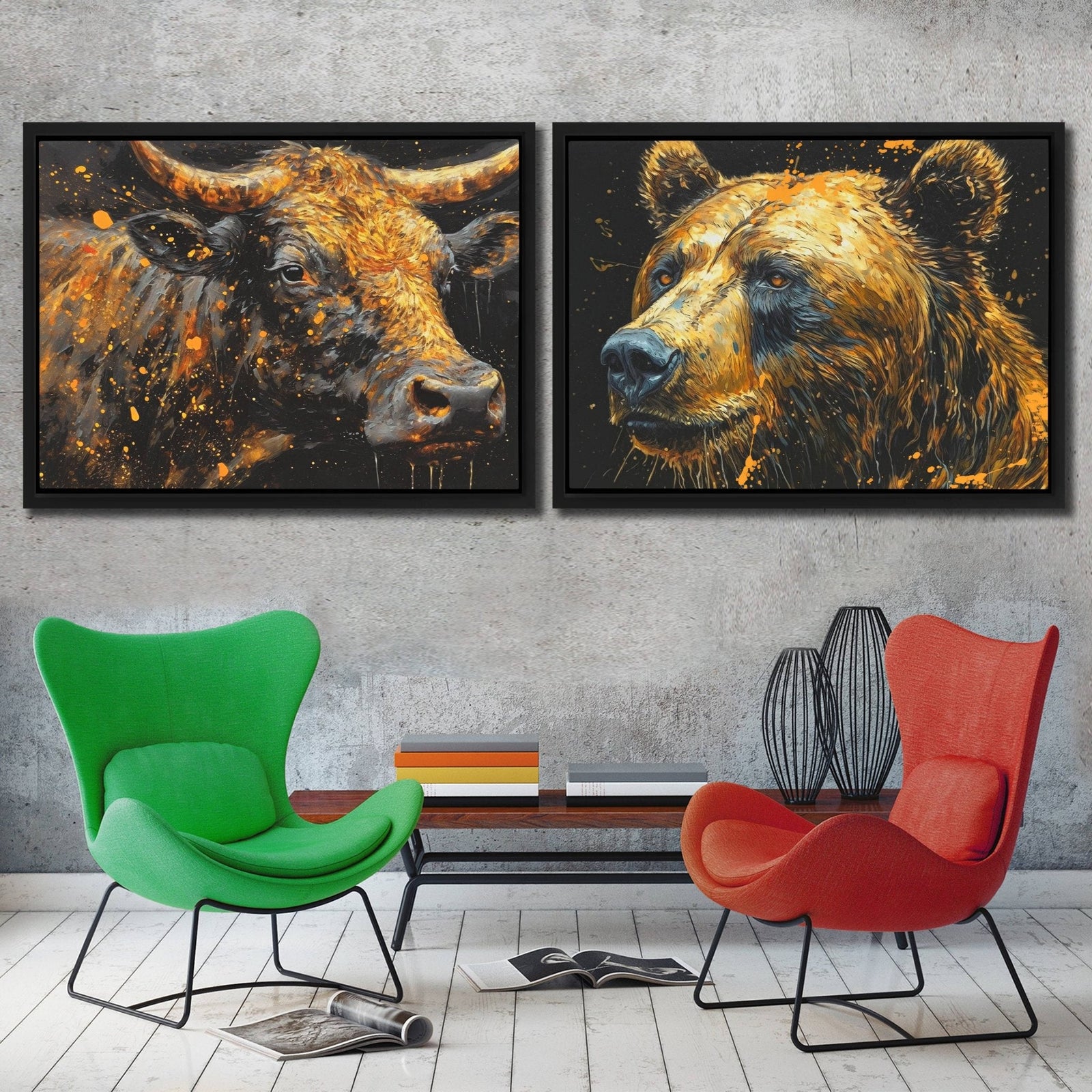 Tug of War: Bear vs Bull Lock Horns in Stock Market - Luxury Wall Art