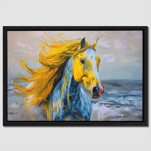 a painting of a horse running on the beach