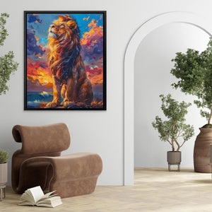 a painting of a lion on a wall