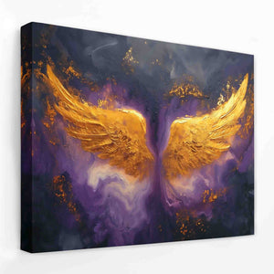 a painting of a golden wing on a purple background