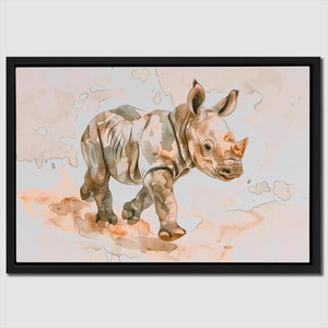 a painting of a baby rhino running