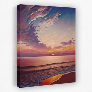 a painting of a sunset over the ocean