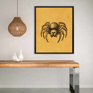 a painting of a spider on a yellow background