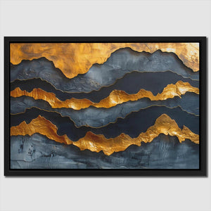 a painting with gold and blue waves on it