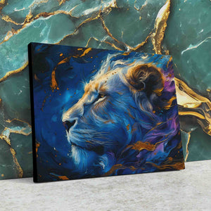 a painting of a lion on a marble wall