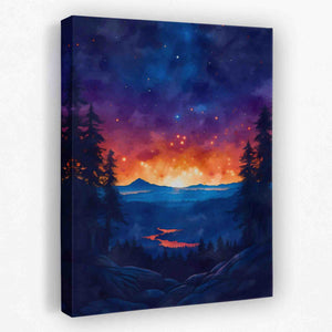 a painting of a night sky with stars and trees