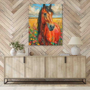 a painting of a horse in a room