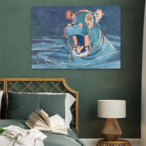 a painting of a hippopotamus in a bedroom