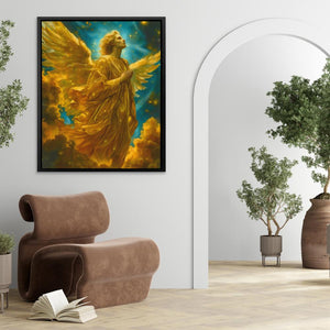 a painting of an angel in a room