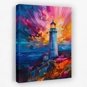 a painting of a lighthouse on a canvas