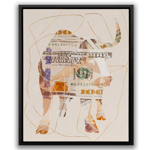 a picture of a bull made out of money