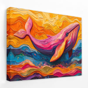 a painting of a colorful whale on a white wall