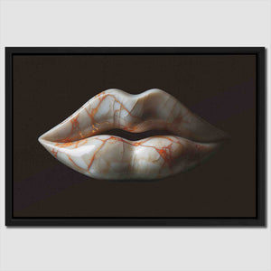 a painting of a woman's lips with orange streaks