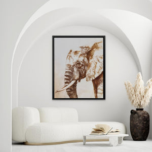 a picture of an elephant in a living room