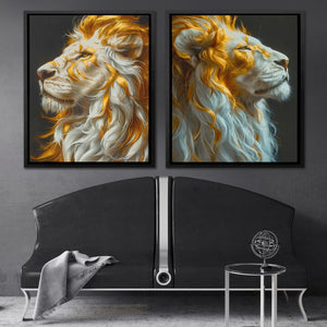 two paintings of a lion on a wall