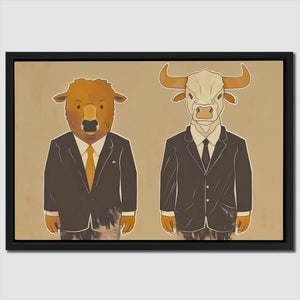 a picture of a bull and a bear in suits