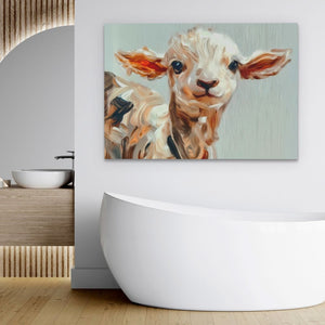 a painting of a cow in a bathroom