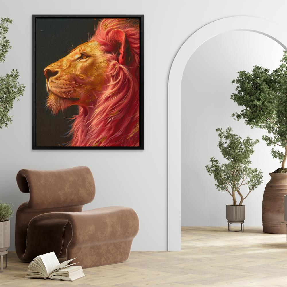 a painting of a lion on a black background