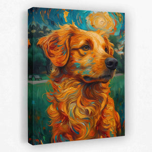 a painting of a golden retriever on a canvas