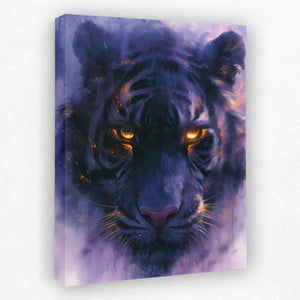 a painting of a tiger with glowing eyes