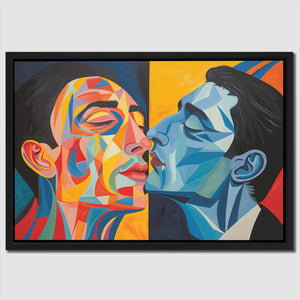 a painting of two men kissing each other