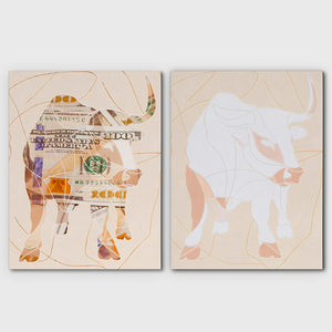 two paintings of a bull and a bull on a wall