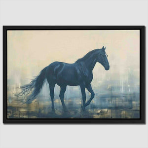 a painting of a horse running in the rain