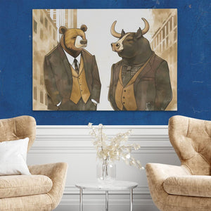 a painting of two bears dressed in suits